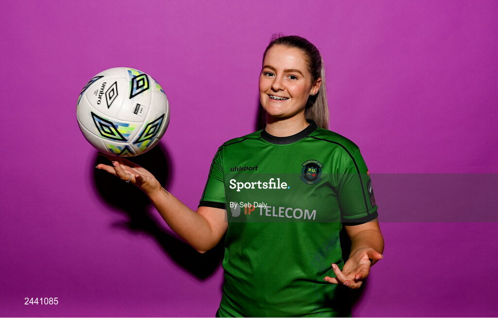 23 February 2023; Louise Masterson poses for a portrait during a Peamount United squad portrait session at PRL Park in Greenogue, Dublin. Photo by Seb Daly/Sportsfile