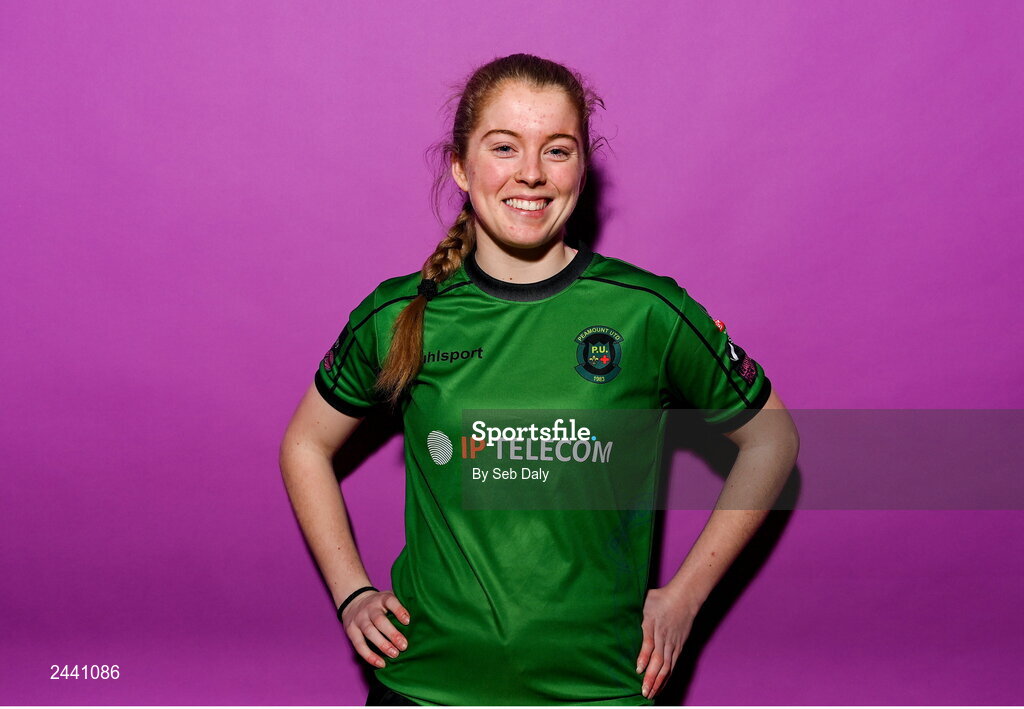 23 February 2023; Orlagh Fitzpatrick poses for a portrait during a Peamount United squad portrait session at PRL Park in Greenogue, Dublin. Photo by Seb Daly/Sportsfile