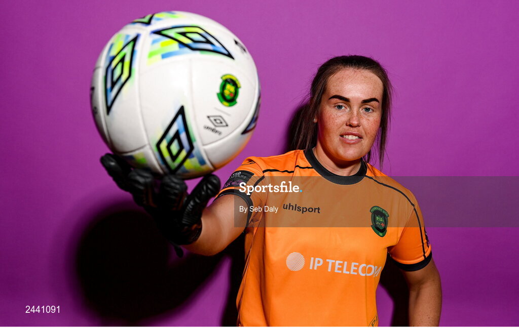 23 February 2023; Goalkeeper Niamh Coombes poses for a portrait during a Peamount United squad portrait session at PRL Park in Greenogue, Dublin. Photo by Seb Daly/Sportsfile