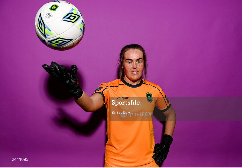 23 February 2023; Goalkeeper Niamh Coombes poses for a portrait during a Peamount United squad portrait session at PRL Park in Greenogue, Dublin. Photo by Seb Daly/Sportsfile
