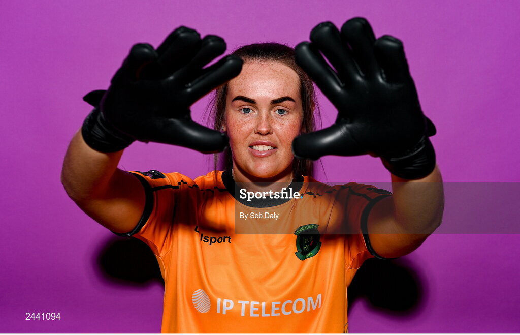 23 February 2023; Goalkeeper Niamh Coombes poses for a portrait during a Peamount United squad portrait session at PRL Park in Greenogue, Dublin. Photo by Seb Daly/Sportsfile