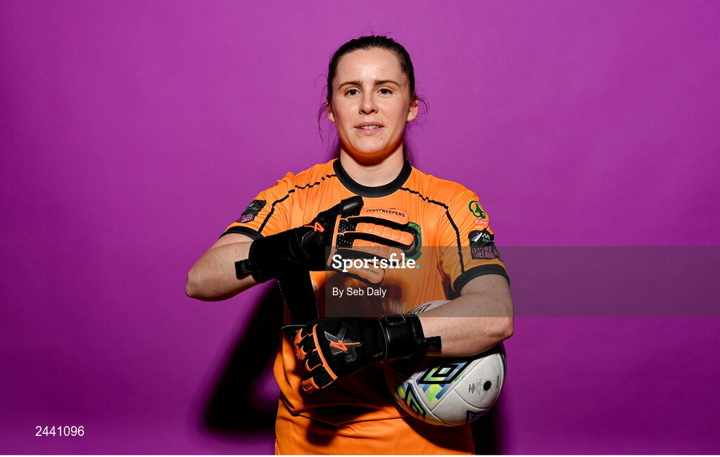 23 February 2023; Goalkeeper Niamh Reid Burke poses for a portrait during a Peamount United squad portrait session at PRL Park in Greenogue, Dublin. Photo by Seb Daly/Sportsfile