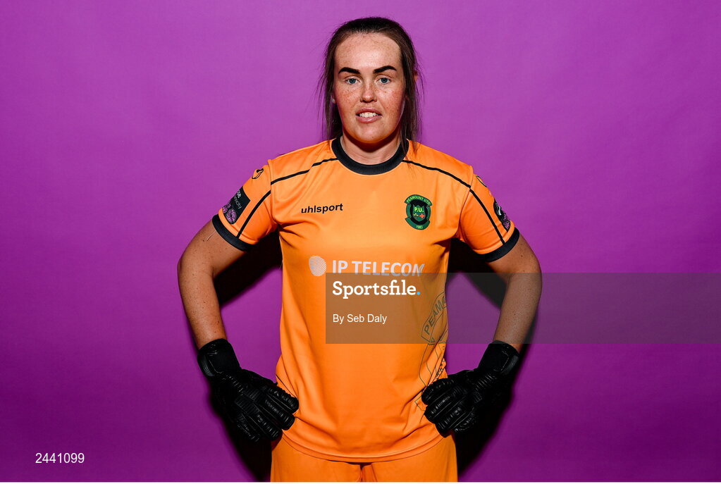 23 February 2023; Goalkeeper Niamh Coombes poses for a portrait during a Peamount United squad portrait session at PRL Park in Greenogue, Dublin. Photo by Seb Daly/Sportsfile