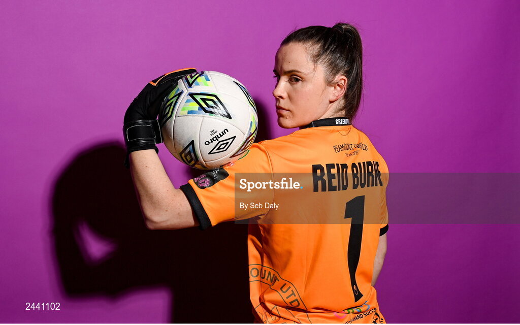 23 February 2023; Goalkeeper Niamh Reid Burke poses for a portrait during a Peamount United squad portrait session at PRL Park in Greenogue, Dublin. Photo by Seb Daly/Sportsfile