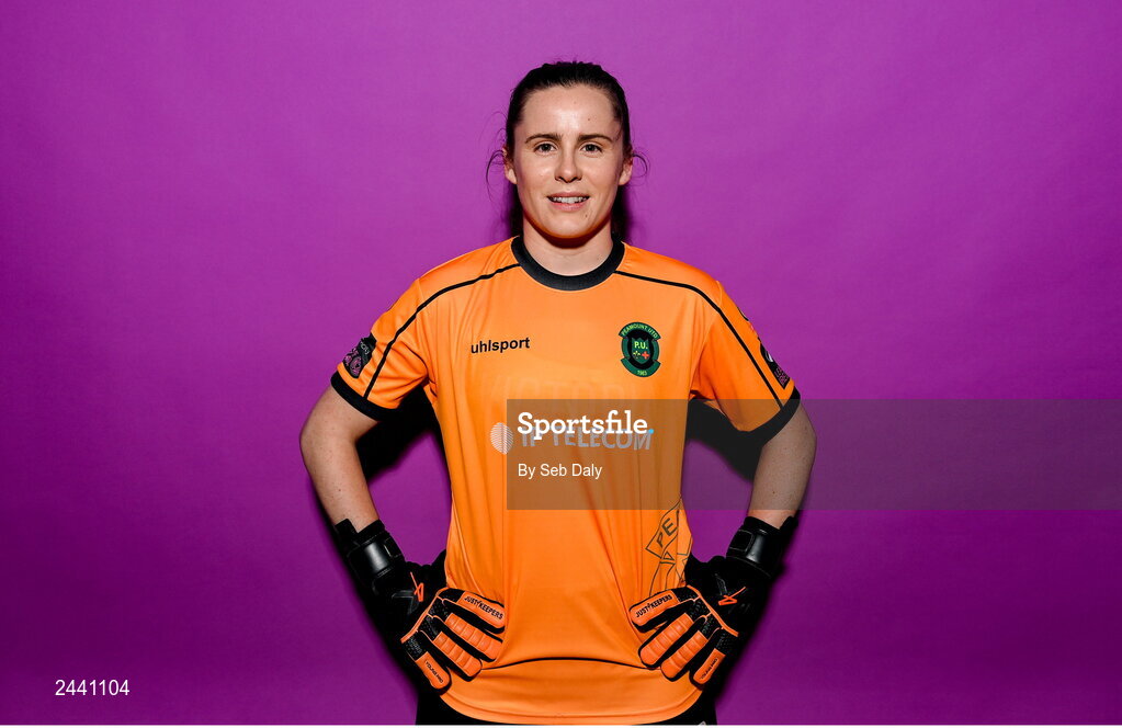 23 February 2023; Goalkeeper Niamh Reid Burke poses for a portrait during a Peamount United squad portrait session at PRL Park in Greenogue, Dublin. Photo by Seb Daly/Sportsfile