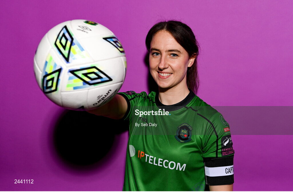 23 February 2023; Karen Duggan poses for a portrait during a Peamount United squad portrait session at PRL Park in Greenogue, Dublin. Photo by Seb Daly/Sportsfile