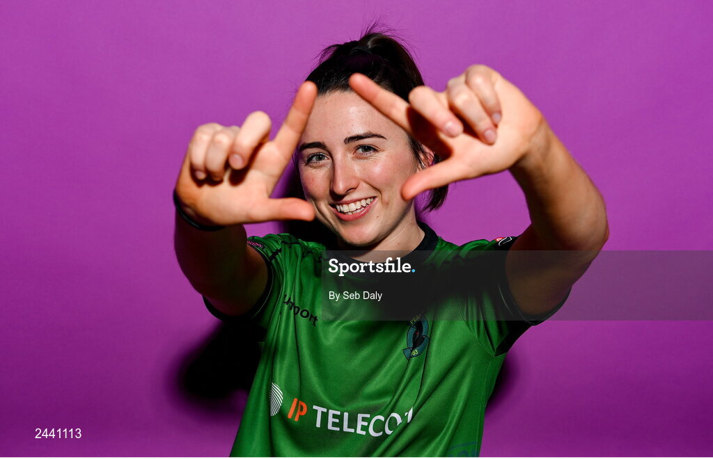 23 February 2023; Sadhbh Doyle poses for a portrait during a Peamount United squad portrait session at PRL Park in Greenogue, Dublin. Photo by Seb Daly/Sportsfile