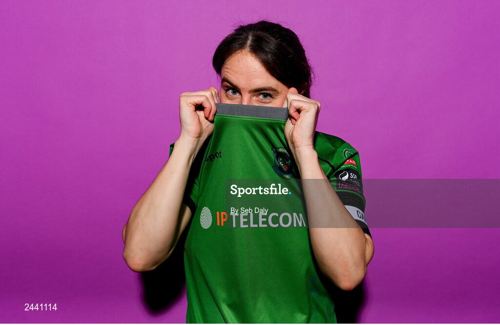 23 February 2023; Karen Duggan poses for a portrait during a Peamount United squad portrait session at PRL Park in Greenogue, Dublin. Photo by Seb Daly/Sportsfile