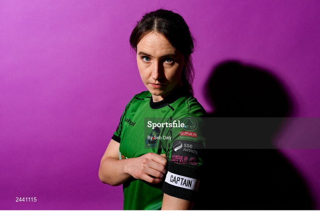 23 February 2023; Karen Duggan poses for a portrait during a Peamount United squad portrait session at PRL Park in Greenogue, Dublin. Photo by Seb Daly/Sportsfile