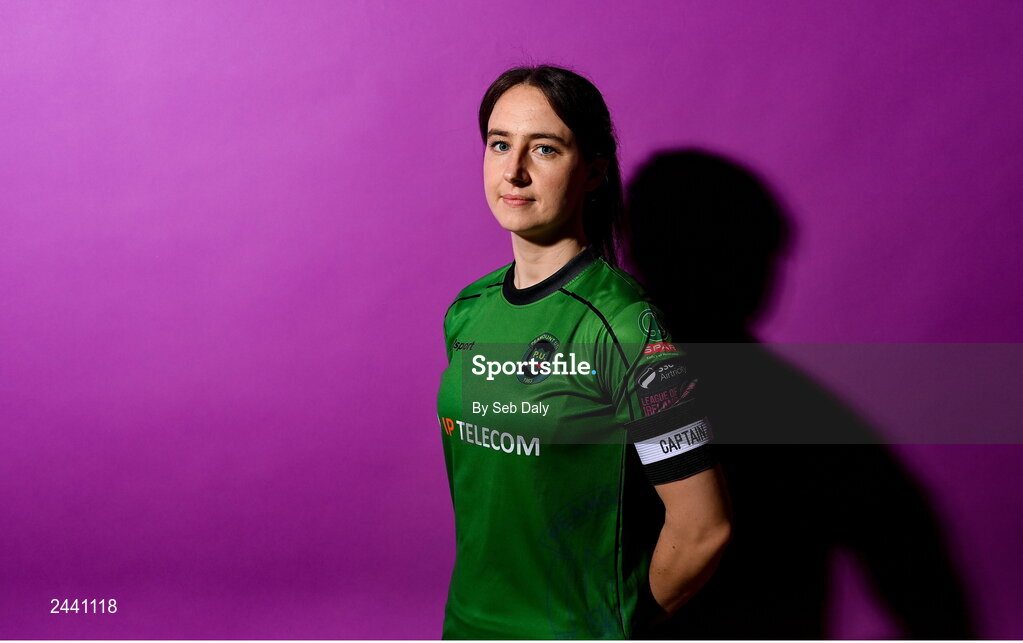 23 February 2023; Karen Duggan poses for a portrait during a Peamount United squad portrait session at PRL Park in Greenogue, Dublin. Photo by Seb Daly/Sportsfile