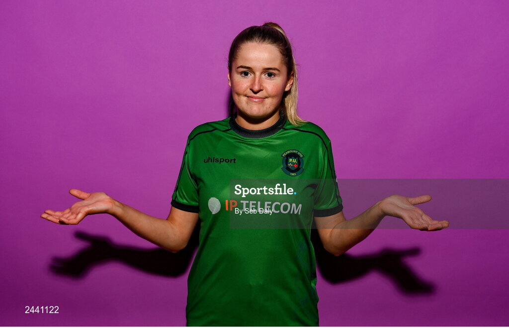 23 February 2023; Erin McLaughlin poses for a portrait during a Peamount United squad portrait session at PRL Park in Greenogue, Dublin. Photo by Seb Daly/Sportsfile