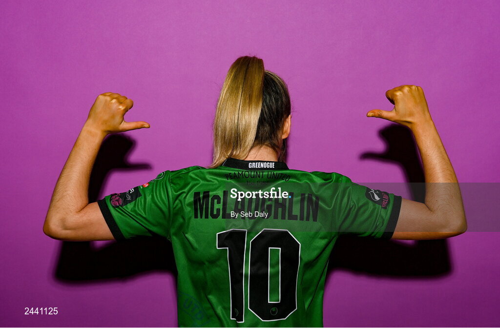 23 February 2023; Erin McLaughlin poses for a portrait during a Peamount United squad portrait session at PRL Park in Greenogue, Dublin. Photo by Seb Daly/Sportsfile