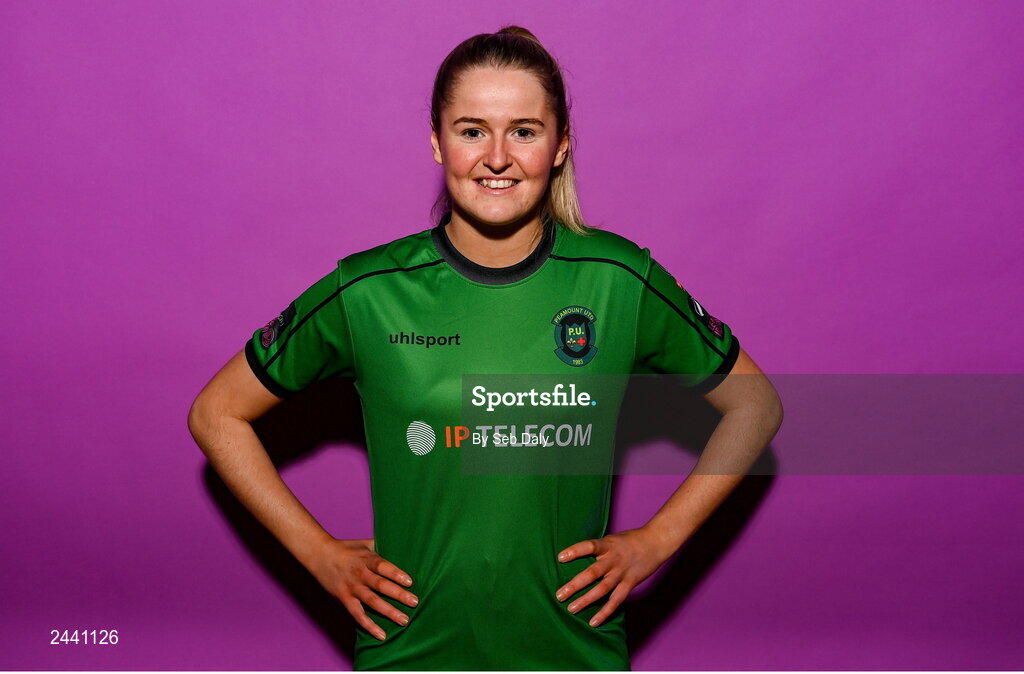 23 February 2023; Erin McLaughlin poses for a portrait during a Peamount United squad portrait session at PRL Park in Greenogue, Dublin. Photo by Seb Daly/Sportsfile
