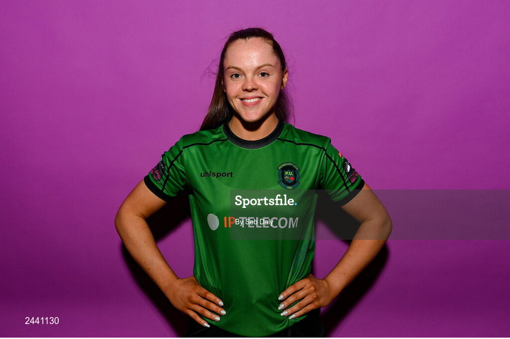 23 February 2023; Carla McManus poses for a portrait during a Peamount United squad portrait session at PRL Park in Greenogue, Dublin. Photo by Seb Daly/Sportsfile