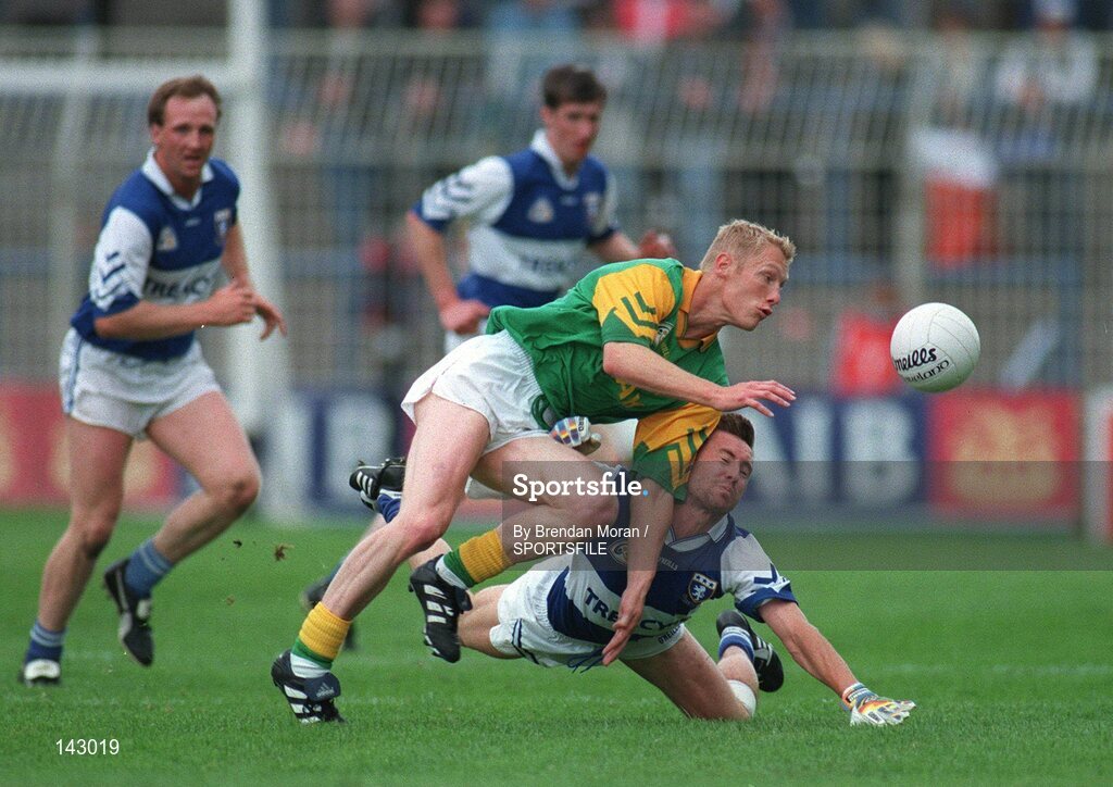 7 July 1997; Graham Geraghty, Meath, in action against DAmien Ryan and Tony Maher, left, Laois. Bank of Ireland Leinster Football Championship, Meath v Laois, Croke Park, Dublin. Picture credit; Brendan Moran / SPORTSFILE
