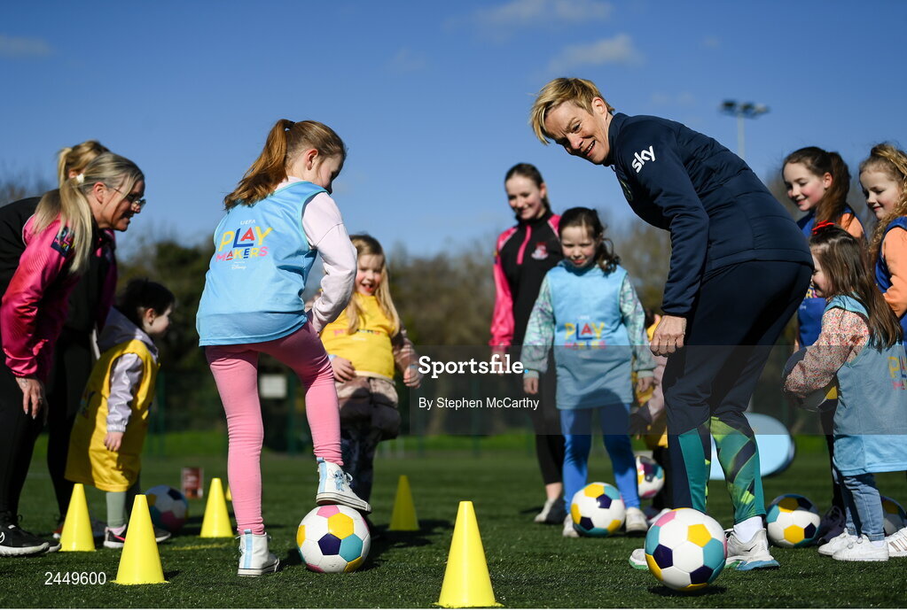 7 March 2023; Republic of Ireland Women's manager Vera Pauw at the launch of UEFA Disney Playmakers 2023 at Hartstown Huntstown Football Club in Dublin. Photo by Stephen McCarthy/Sportsfile