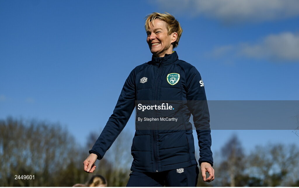 7 March 2023; Republic of Ireland Women's manager Vera Pauw at the launch of UEFA Disney Playmakers 2023 at Hartstown Huntstown Football Club in Dublin. Photo by Stephen McCarthy/Sportsfile