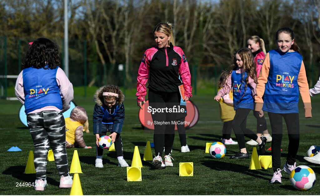 7 March 2023; Coach Amy Holmes at the launch of UEFA Disney Playmakers 2023 at Hartstown Huntstown Football Club in Dublin. Photo by Stephen McCarthy/Sportsfile