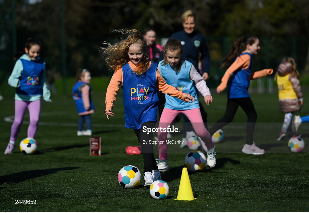 7 March 2023; Madison Mooney at the launch of UEFA Disney Playmakers 2023 at Hartstown Huntstown Football Club in Dublin. Photo by Stephen McCarthy/Sportsfile