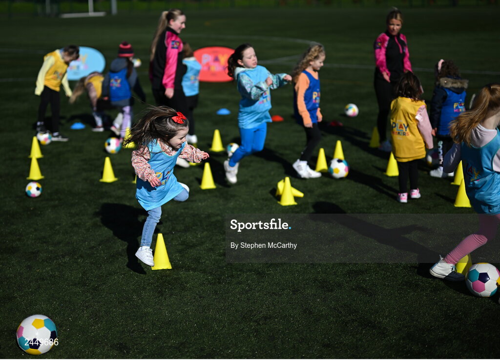 7 March 2023; A general view of the action the launch of UEFA Disney Playmakers 2023 at Hartstown Huntstown Football Club in Dublin. Photo by Stephen McCarthy/Sportsfile