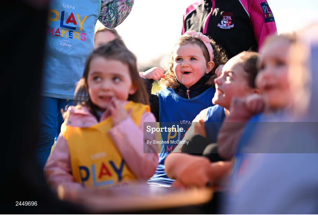 7 March 2023; Lucy Doyle of Hartstown Huntstown FC at the launch of UEFA Disney Playmakers 2023 at Hartstown Huntstown Football Club in Dublin. Photo by Stephen McCarthy/Sportsfile