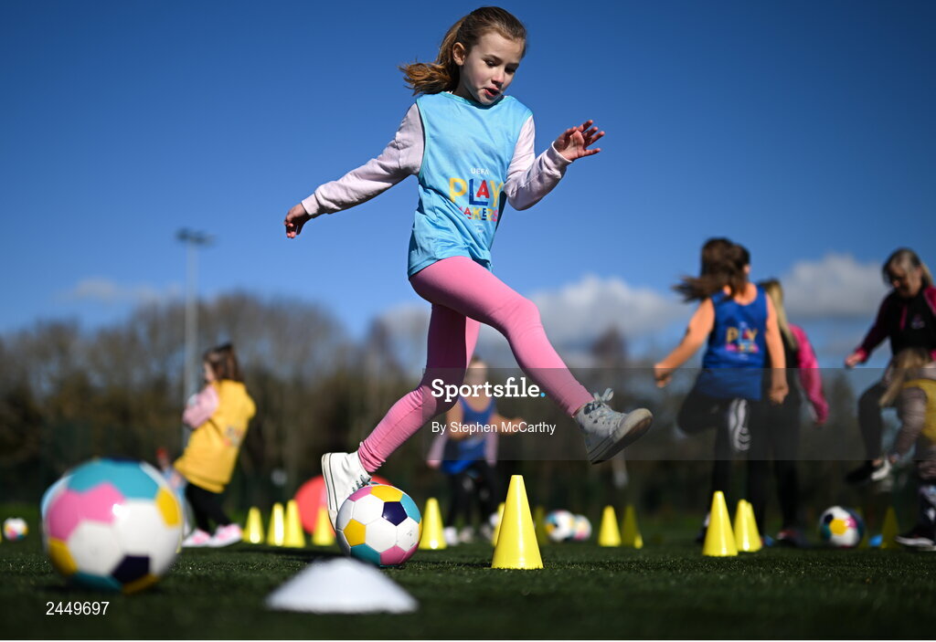 7 March 2023; Isabelle Johnson at the launch of UEFA Disney Playmakers 2023 at Hartstown Huntstown Football Club in Dublin. Photo by Stephen McCarthy/Sportsfile