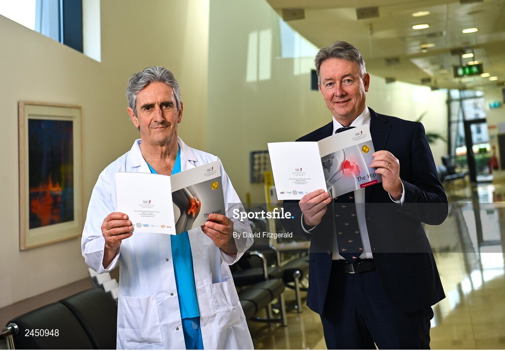 13 March 2023; UPMC announced today that it has formally acquired the renowned Sports Surgery Clinic (SSC) in Dublin, following approval by the Competition and Consumer Protection Commission (CCPC). SSC now becomes UPMC’s fourth hospital in Ireland, joining UPMC Whitfield in Waterford, UPMC Kildare in Clane and UPMC Aut Even in Kilkenny, along with sports medicine, cancer and outreach facilities across Ireland. Pictured are Eamonn Fitzgerald, Managing Director, UPMC Ireland, right, and Mr Ray Moran, Founder, Sports Surgery Clinic. Photo by David Fitzgerald/Sportsfile