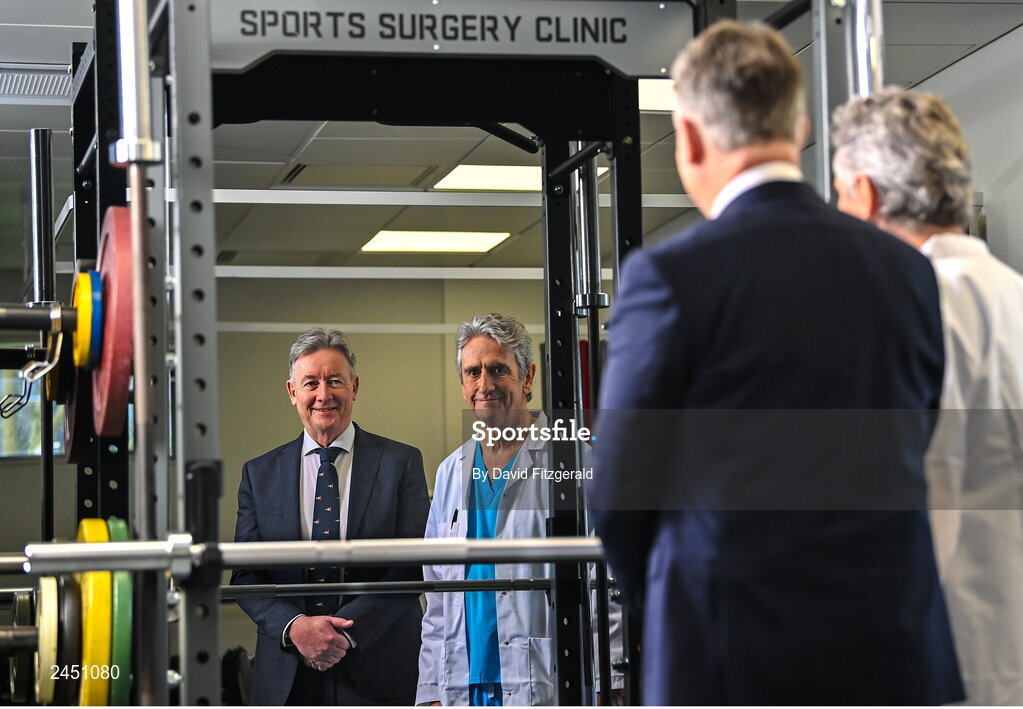 13 March 2023; UPMC announced today that it has formally acquired the renowned Sports Surgery Clinic (SSC) in Dublin, following approval by the Competition and Consumer Protection Commission (CCPC). SSC now becomes UPMC’s fourth hospital in Ireland, joining UPMC Whitfield in Waterford, UPMC Kildare in Clane and UPMC Aut Even in Kilkenny, along with sports medicine, cancer and outreach facilities across Ireland. Pictured are Eamonn Fitzgerald, Managing Director, UPMC Ireland, left, and Mr Ray Moran, Founder, Sports Surgery Clinic. Photo by David Fitzgerald/Sportsfile