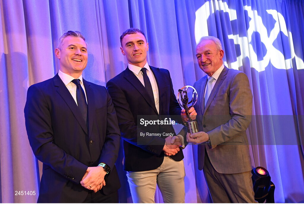 10 March 2023; Pauric Mahony of Ballygunner is presented with his AIB GAA Hurling Club Team of The Year award by GAA Vice President John Murphy, right, and AIB CMO Mark Doyle, at the AIB Club Players Awards at Croke Park in Dublin. Photo by Ramsey Cardy/Sportsfile