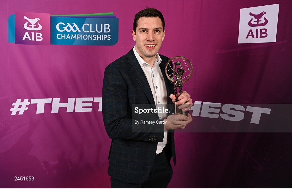 10 March 2023; David Moran of Kerins O’Rahilly’s with his AIB GAA Football Club Team of The Year award at the AIB Club Players Awards at Croke Park in Dublin. Photo by Ramsey Cardy/Sportsfile