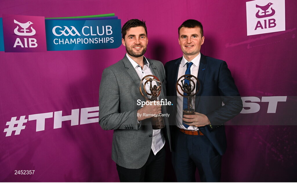 10 March 2023; Stephen, left, and Billy O’Keeffe of Ballygunner from the 2022 AIB GAA Hurling Club Team of The Year at the AIB Club Players Awards at Croke Park in Dublin. Photo by Ramsey Cardy/Sportsfile