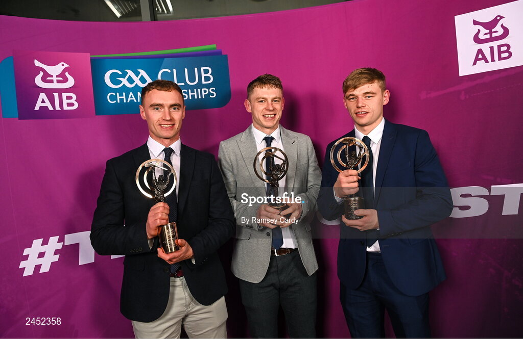 10 March 2023; Ballygunner players, and Mahony brothers, from left, Pauric, Philip and Mikey, from the AIB GAA Hurling Club Team of The Year at the AIB Club Players Awards at Croke Park in Dublin. Photo by Ramsey Cardy/Sportsfile