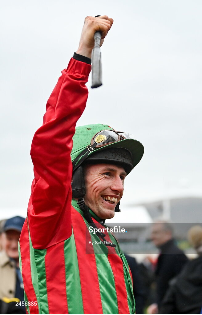 Liam McKenna celebrating after guiding Good Time Jonny to victory at Cheltenham