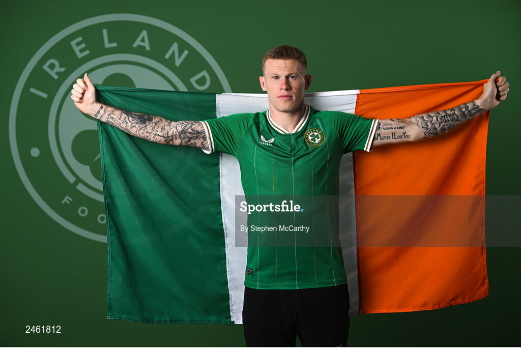 19 March 2023; James McClean poses for a portrait during a Republic of Ireland squad portrait session at Castleknock Hotel in Dublin. Photo by Stephen McCarthy/Sportsfile
