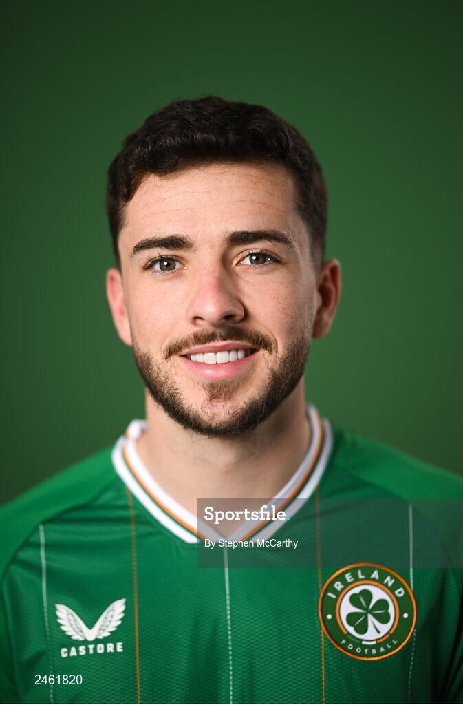 19 March 2023; Mikey Johnston poses for a portrait during a Republic of Ireland squad portrait session at Castleknock Hotel in Dublin. Photo by Stephen McCarthy/Sportsfile