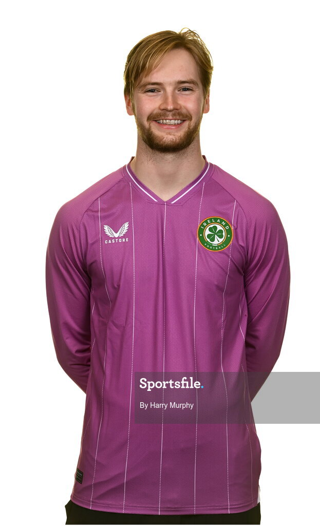19 March 2023; Goalkeeper Caoimhin Kelleher poses for a portrait during a Republic of Ireland squad portrait session at Castleknock Hotel in Dublin. Photo by Harry Murphy/Sportsfile