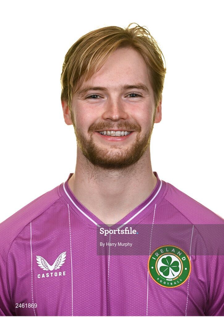 19 March 2023; Goalkeeper Caoimhin Kelleher poses for a portrait during a Republic of Ireland squad portrait session at Castleknock Hotel in Dublin. Photo by Harry Murphy/Sportsfile