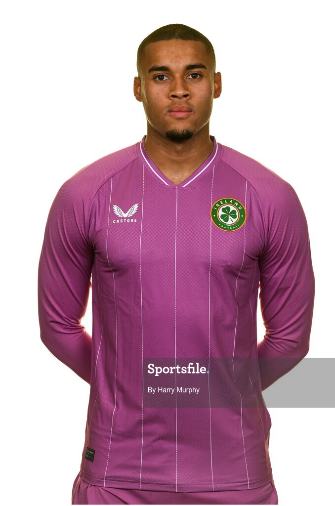 19 March 2023; Goalkeeper Gavin Bazunu poses for a portrait during a Republic of Ireland squad portrait session at Castleknock Hotel in Dublin. Photo by Harry Murphy/Sportsfile