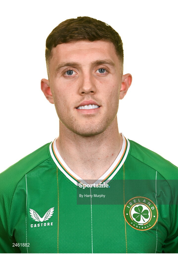 19 March 2023; Dara O'Shea poses for a portrait during a Republic of Ireland squad portrait session at Castleknock Hotel in Dublin. Photo by Harry Murphy/Sportsfile