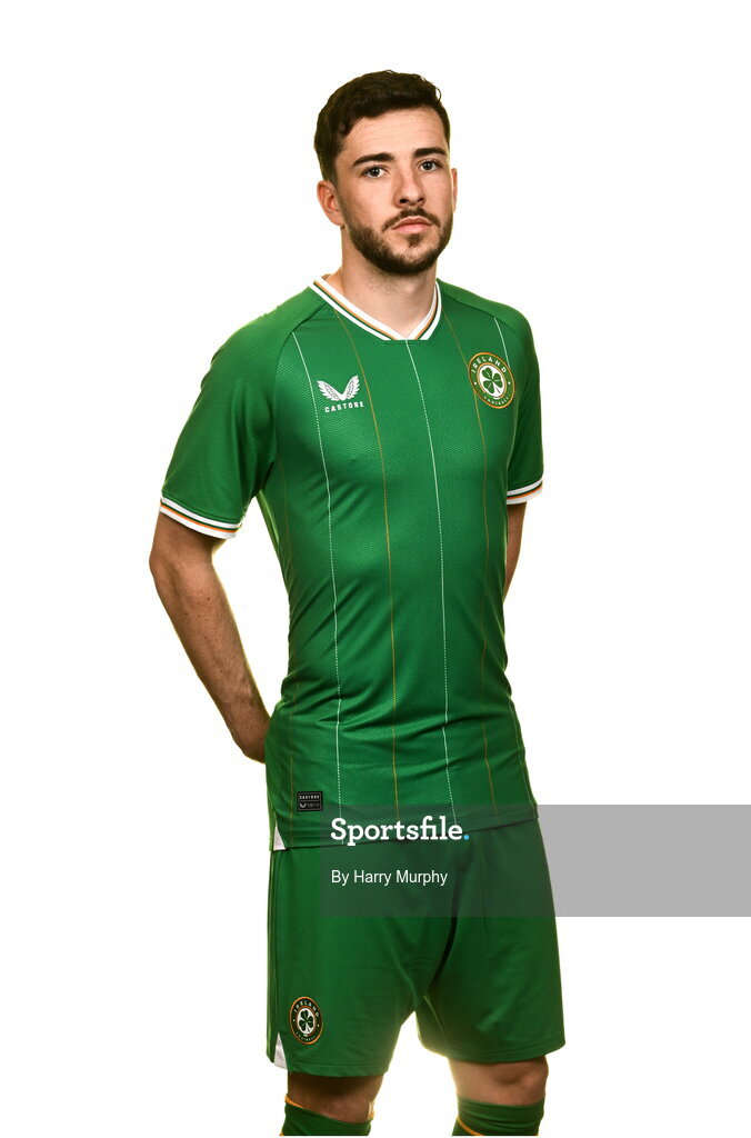 19 March 2023; Mikey Johnston poses for a portrait during a Republic of Ireland squad portrait session at Castleknock Hotel in Dublin. Photo by Harry Murphy/Sportsfile