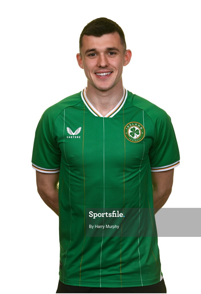 19 March 2023; Jason Knight poses for a portrait during a Republic of Ireland squad portrait session at Castleknock Hotel in Dublin. Photo by Harry Murphy/Sportsfile