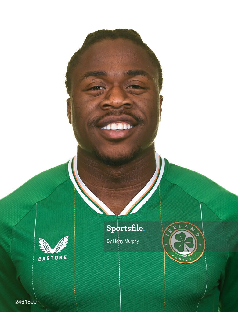 19 March 2023; Michael Obafemi poses for a portrait during a Republic of Ireland squad portrait session at Castleknock Hotel in Dublin. Photo by Harry Murphy/Sportsfile