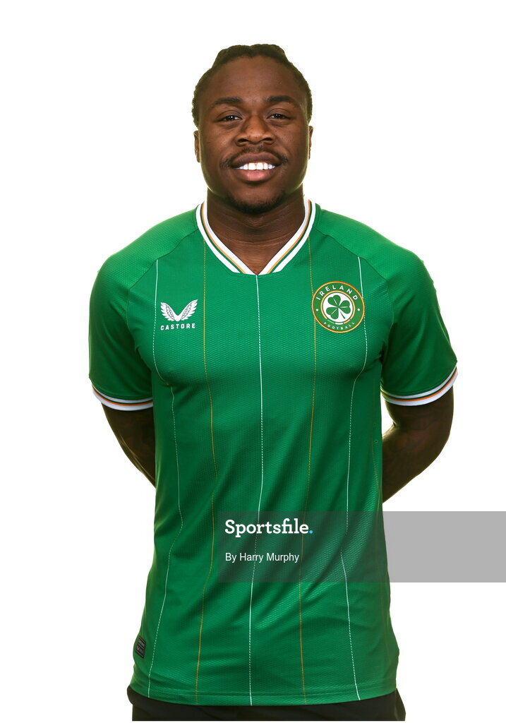 19 March 2023; Michael Obafemi poses for a portrait during a Republic of Ireland squad portrait session at Castleknock Hotel in Dublin. Photo by Harry Murphy/Sportsfile