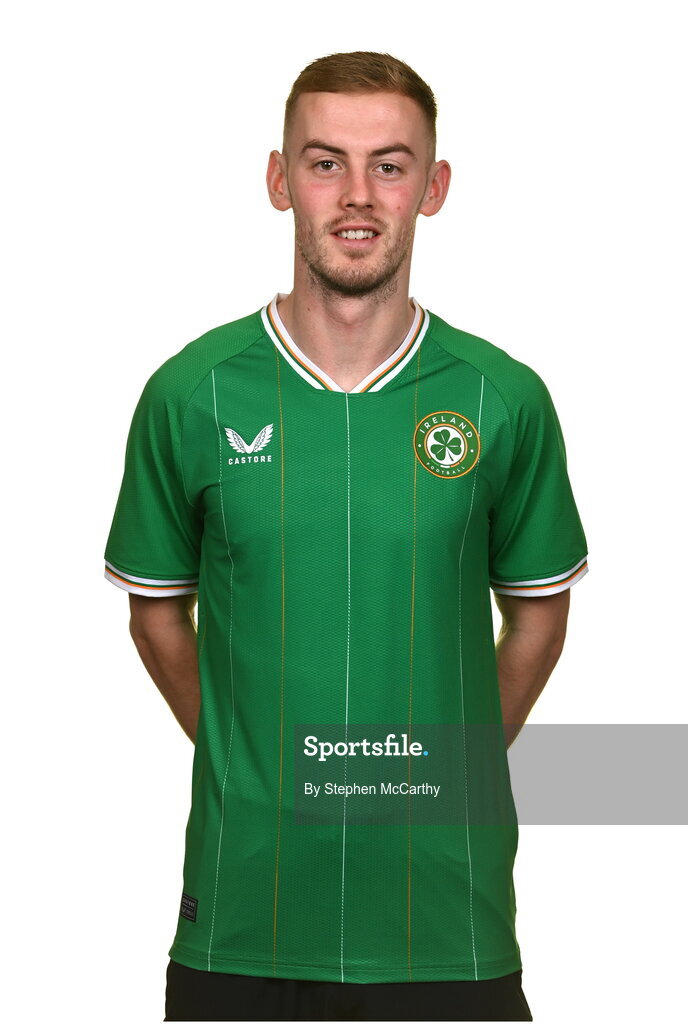 19 March 2023; Mark Sykes poses for a portrait during a Republic of Ireland squad portrait session at Castleknock Hotel in Dublin. Photo by Stephen McCarthy/Sportsfile