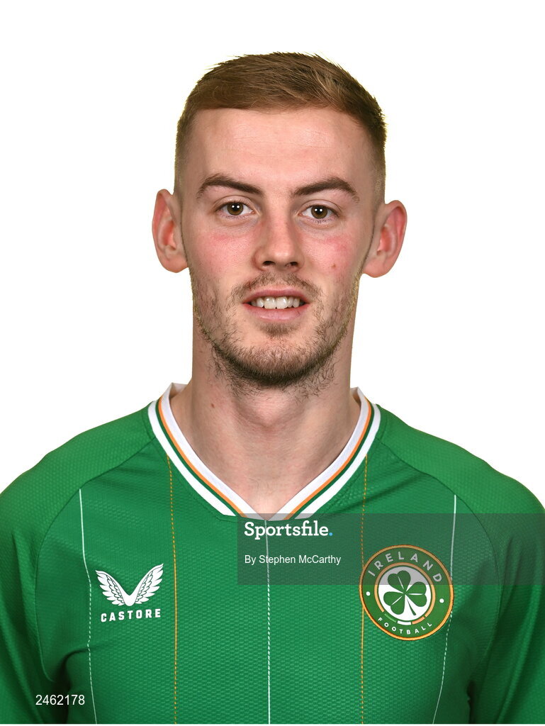 19 March 2023; Mark Sykes poses for a portrait during a Republic of Ireland squad portrait session at Castleknock Hotel in Dublin. Photo by Stephen McCarthy/Sportsfile