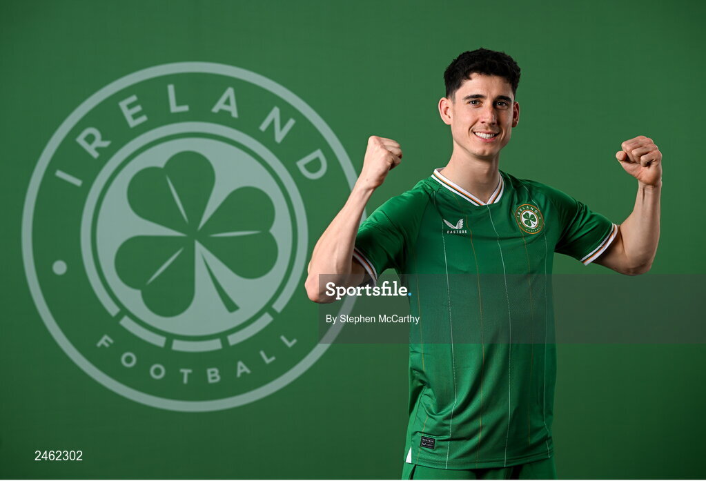 19 March 2023; Callum O’Dowda poses for a portrait during a Republic of Ireland squad portrait session at Castleknock Hotel in Dublin. Photo by Stephen McCarthy/Sportsfile