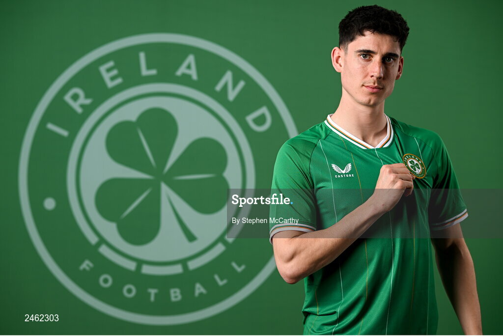 19 March 2023; Callum O’Dowda poses for a portrait during a Republic of Ireland squad portrait session at Castleknock Hotel in Dublin. Photo by Stephen McCarthy/Sportsfile