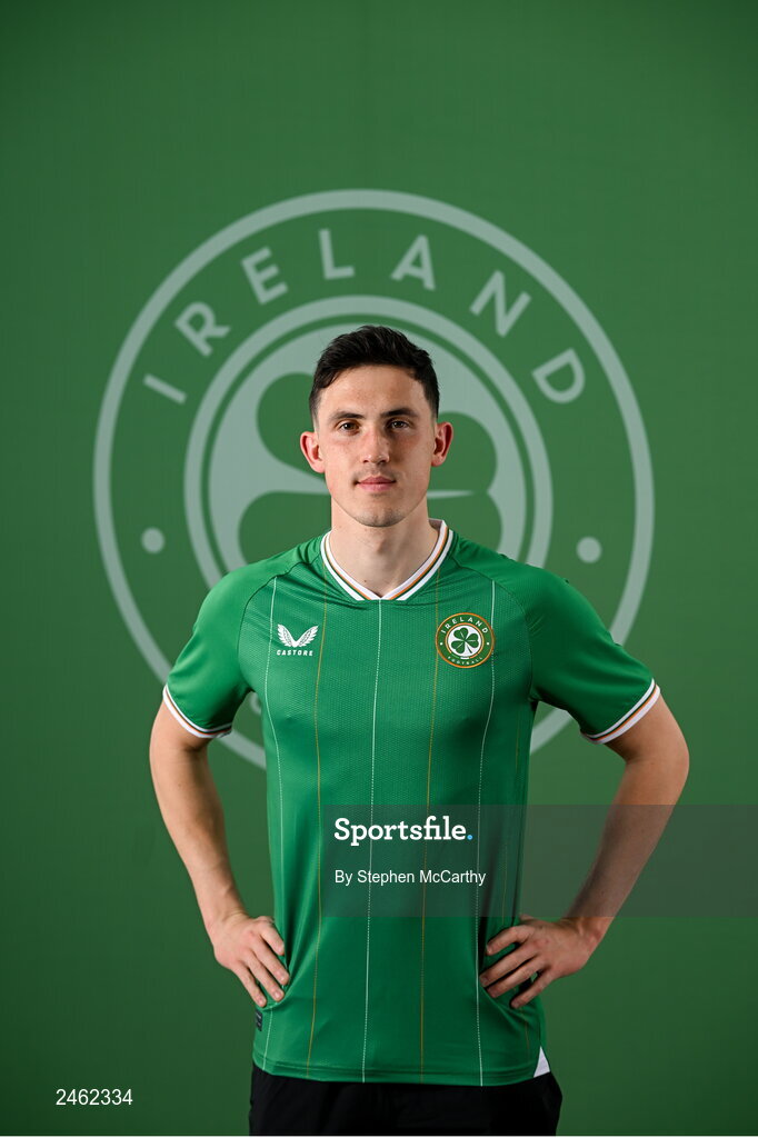 19 March 2023; Jamie McGrath poses for a portrait during a Republic of Ireland squad portrait session at Castleknock Hotel in Dublin. Photo by Stephen McCarthy/Sportsfile