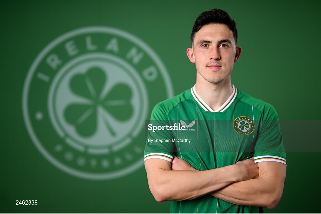 19 March 2023; Jamie McGrath poses for a portrait during a Republic of Ireland squad portrait session at Castleknock Hotel in Dublin. Photo by Stephen McCarthy/Sportsfile