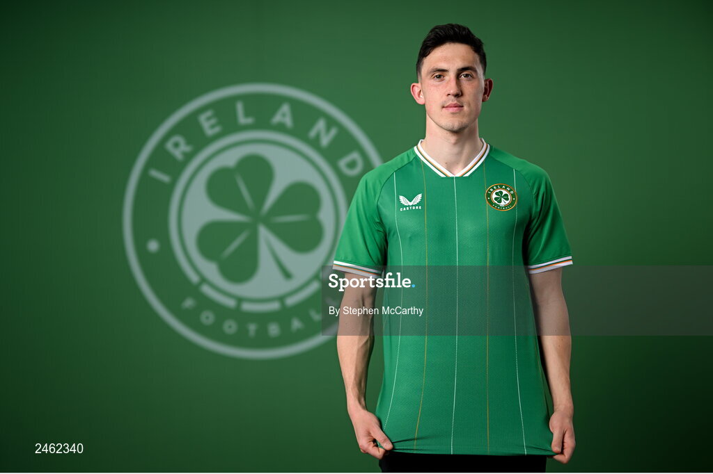 19 March 2023; Jamie McGrath poses for a portrait during a Republic of Ireland squad portrait session at Castleknock Hotel in Dublin. Photo by Stephen McCarthy/Sportsfile